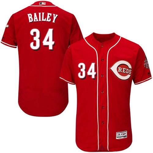 Reds #34 Homer Bailey Red Flexbase Authentic Collection Stitched MLB Jersey - Click Image to Close